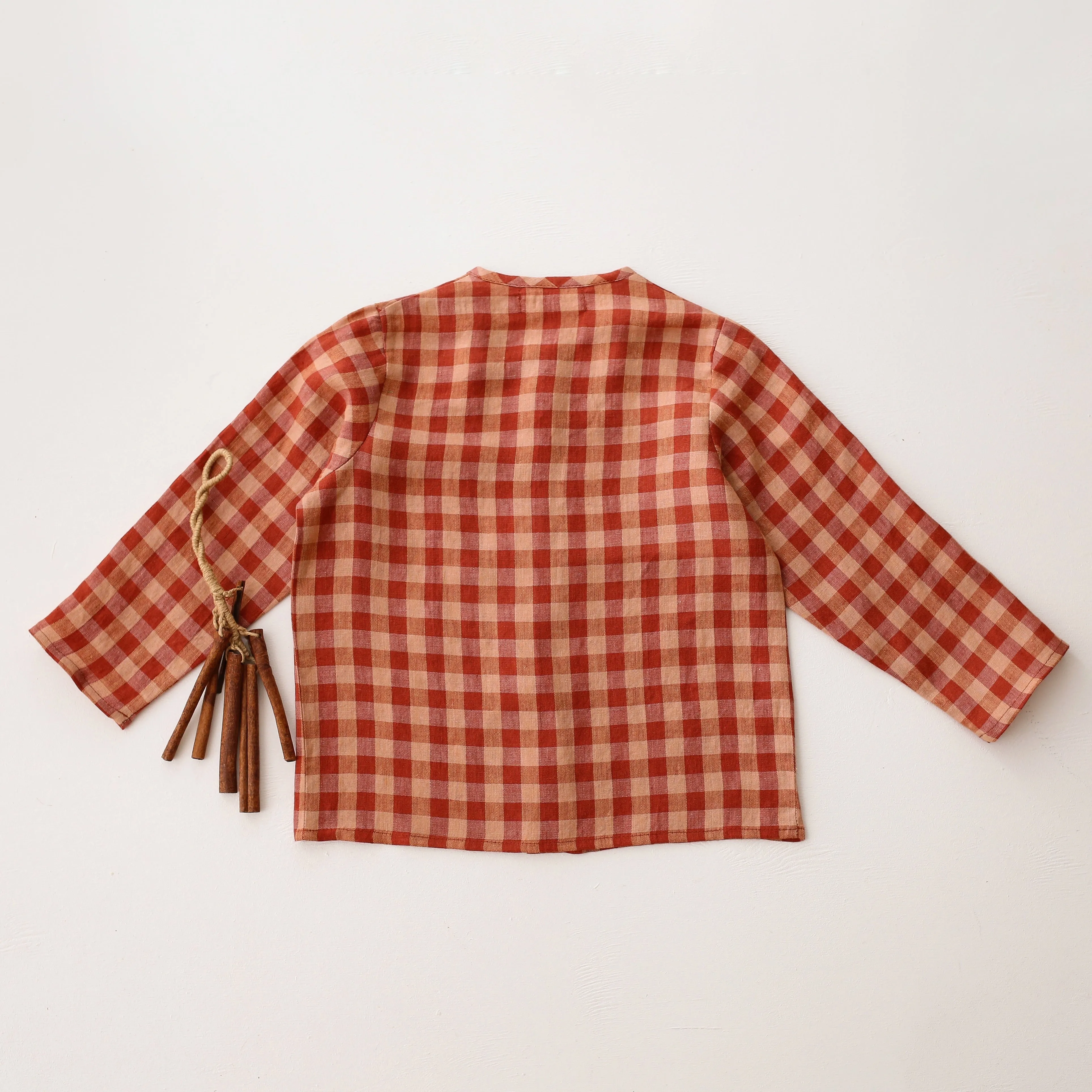 Butternut Check Linen Long Sleeve Button Front Top with Pocket