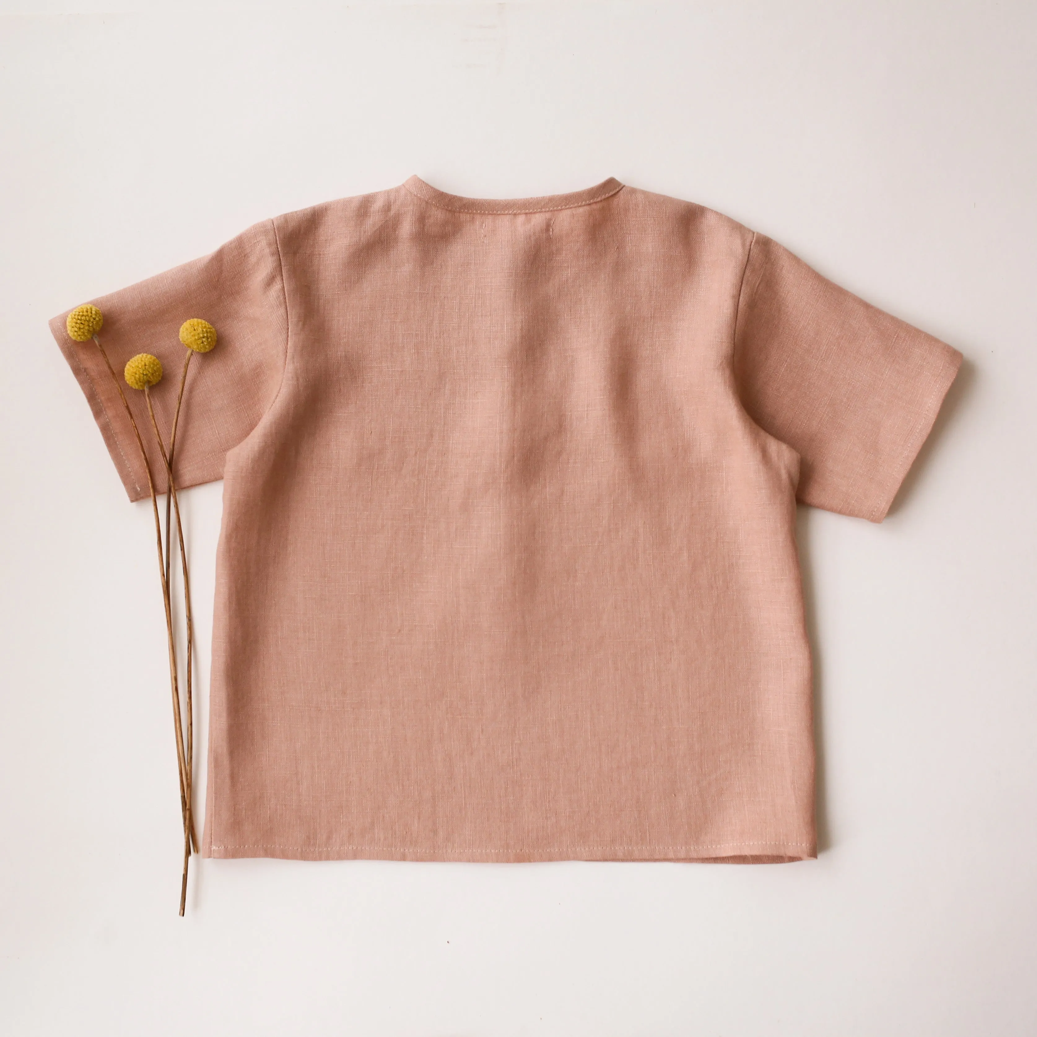 Clay Linen Short Sleeve Buttoned Top