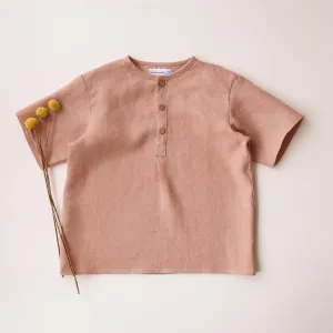 Clay Linen Short Sleeve Buttoned Top