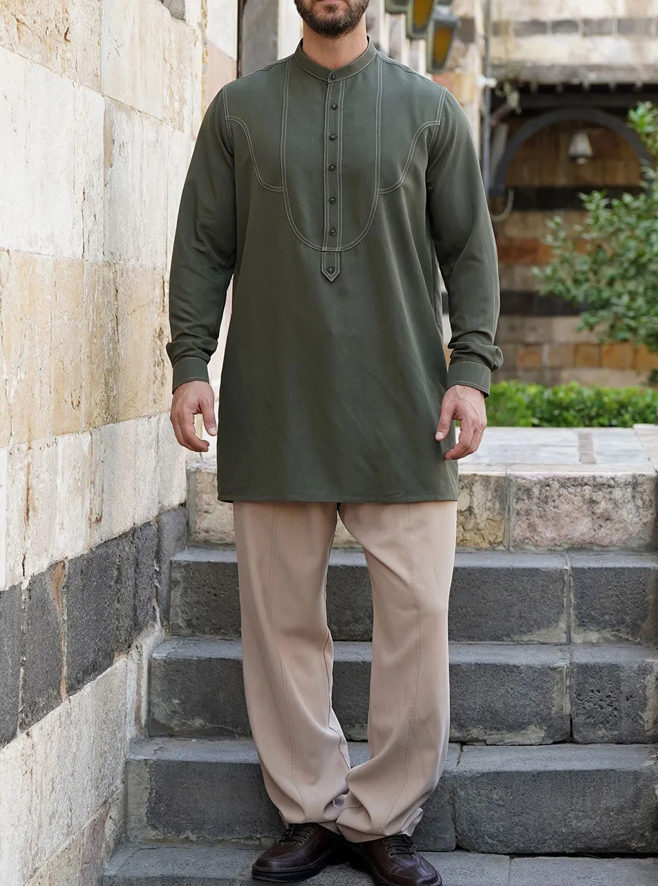 Curved Topstitched Sectioned Top