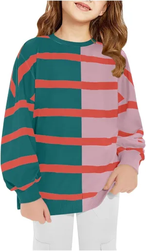 Cute Sweatshirts For Girls Trendy Long Sleeve Oversized Striped Sweat Shirts Fall Winter Fashion Clothes 1-12 Years