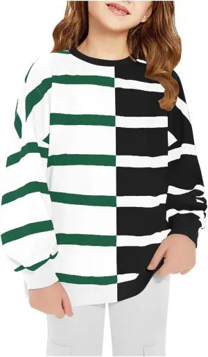 Cute Sweatshirts For Girls Trendy Long Sleeve Oversized Striped Sweat Shirts Fall Winter Fashion Clothes 1-12 Years