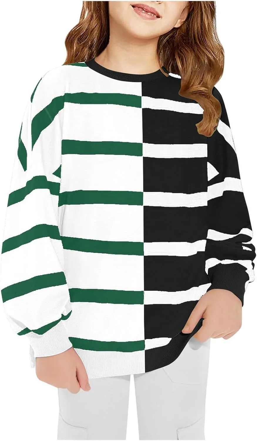 Cute Sweatshirts For Girls Trendy Long Sleeve Oversized Striped Sweat Shirts Fall Winter Fashion Clothes 1-12 Years