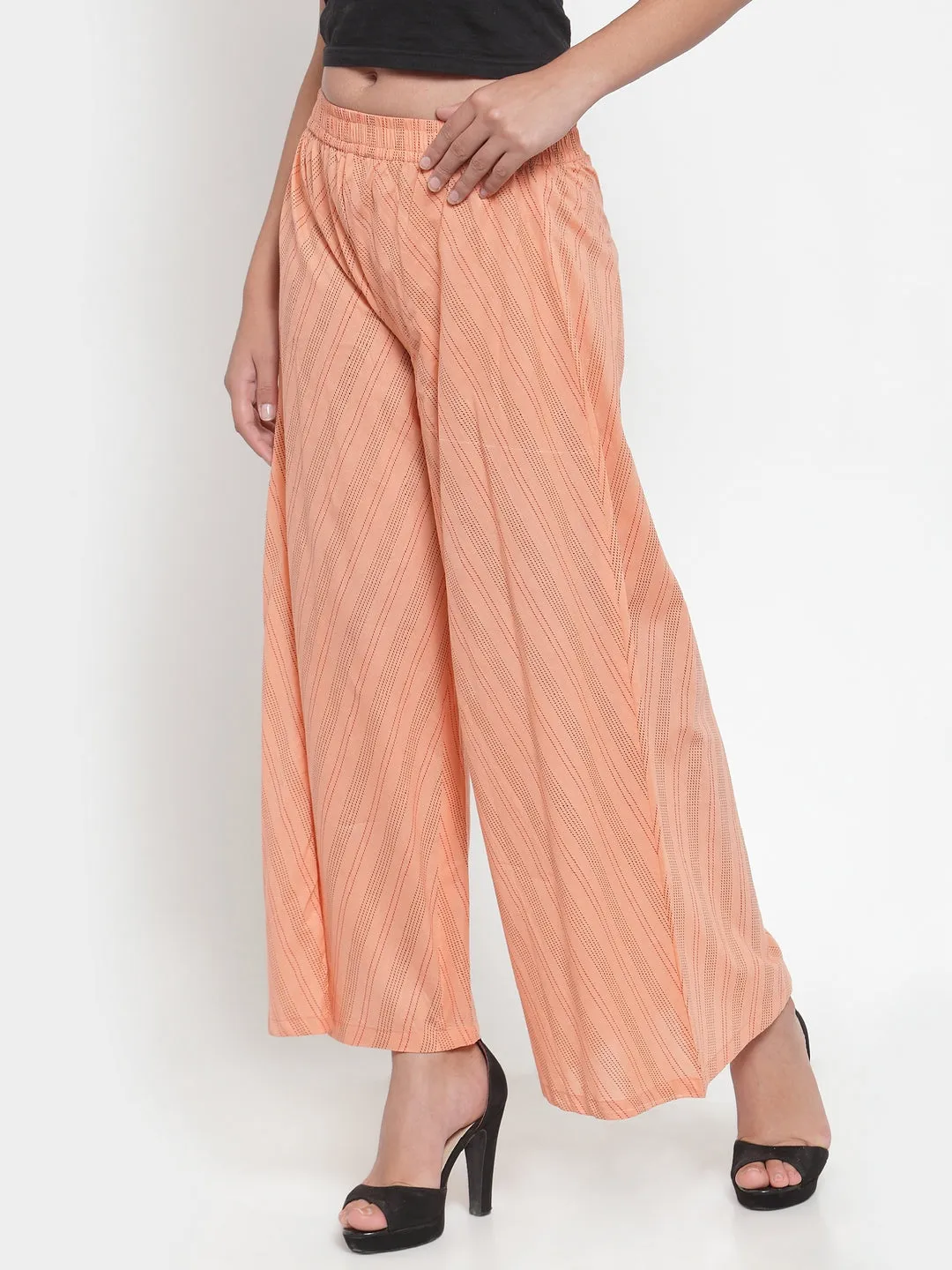 Indibelle Cotton Striped Print Plazzo Pants (Peach)