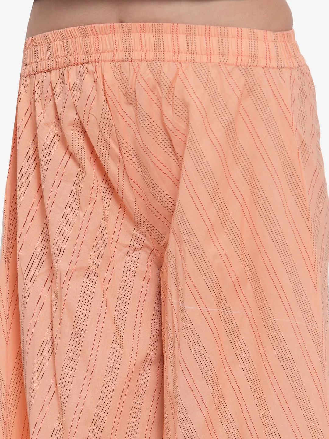 Indibelle Cotton Striped Print Plazzo Pants (Peach)