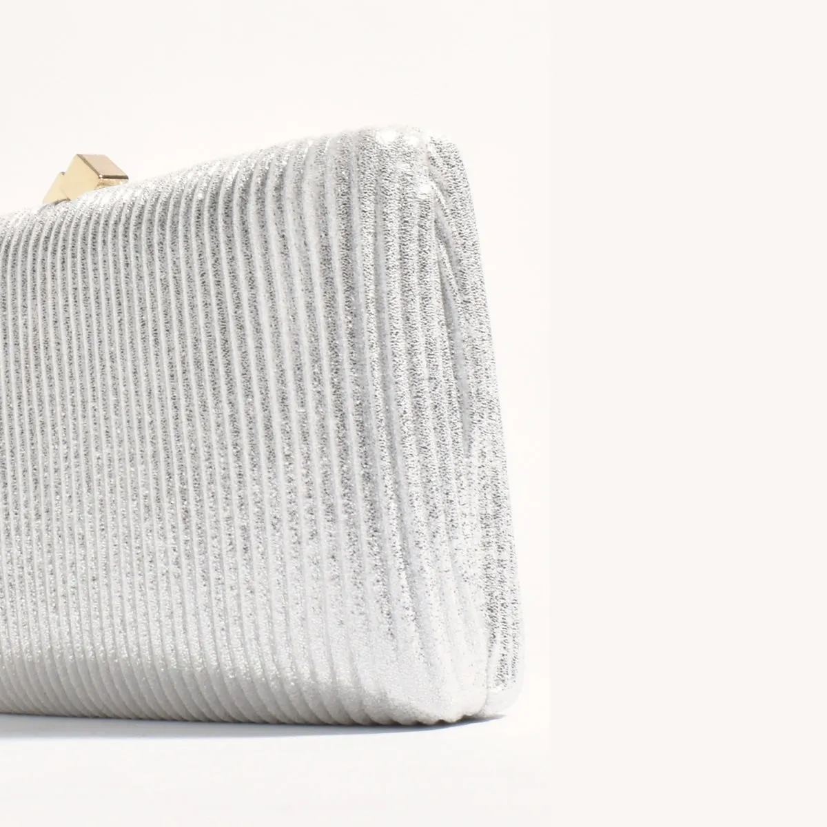 Molten Clasp Metallic Structured Clutch (Silver)