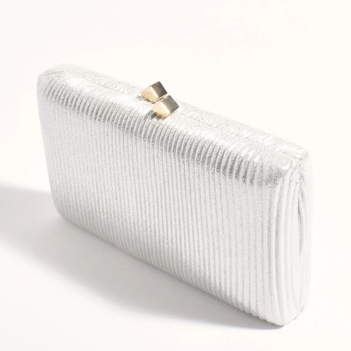 Molten Clasp Metallic Structured Clutch (Silver)