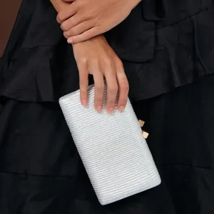 Molten Clasp Metallic Structured Clutch (Silver)
