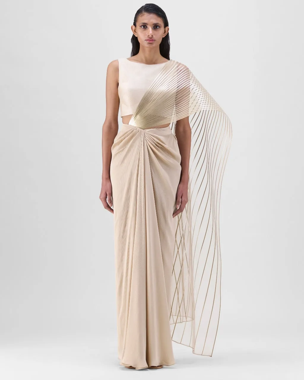 Sand Structured Pallu Sari Set