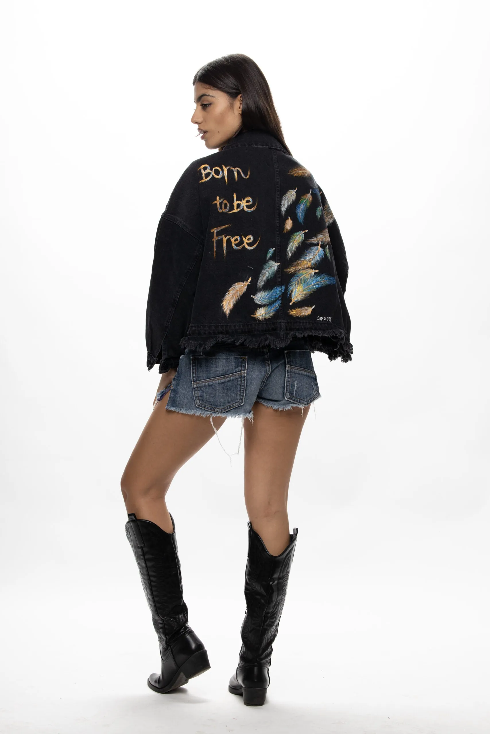 Sorena Black Denim Feather Jacket