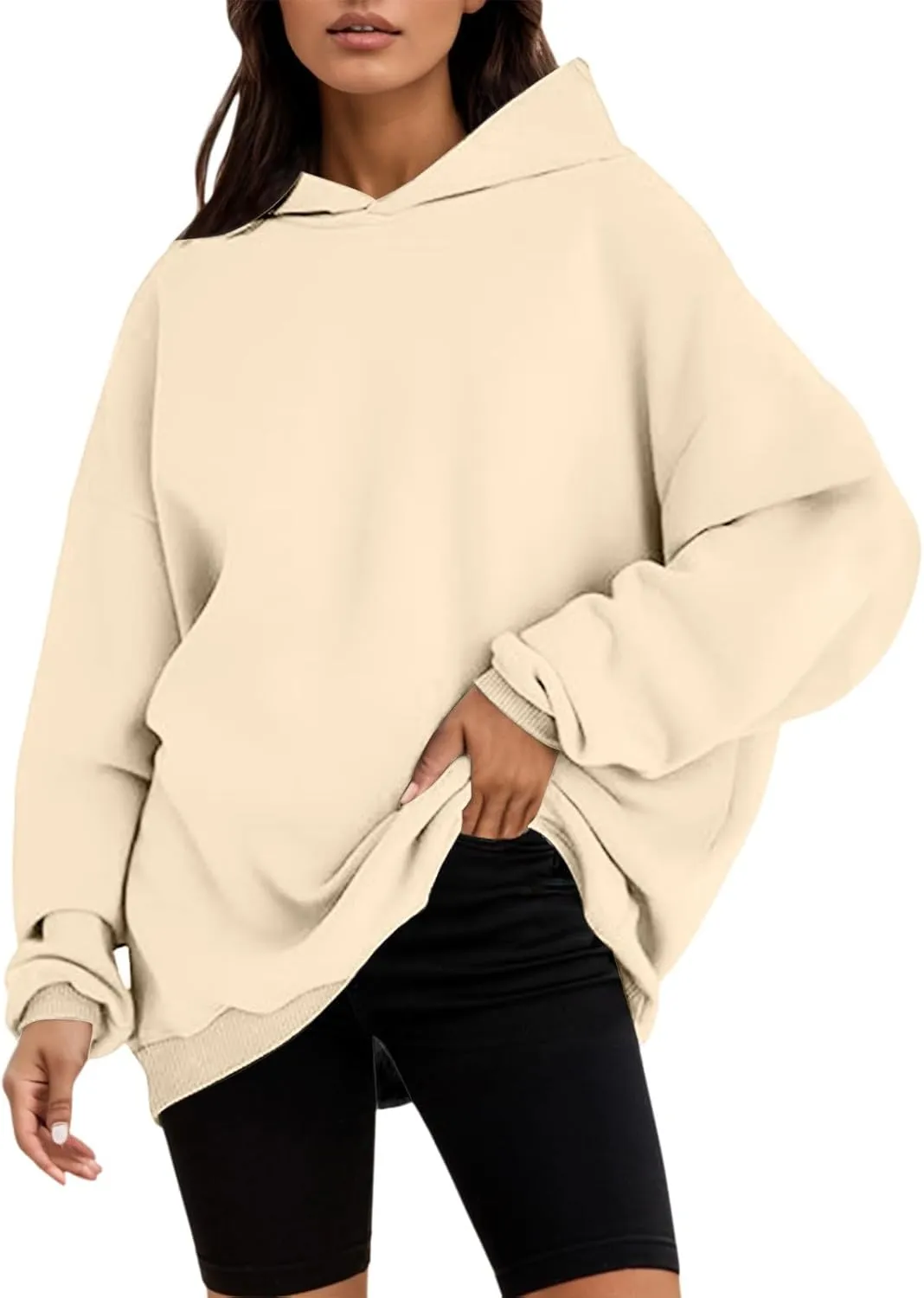 Women's Casual Hoodies Long Sleeve Oversized Sweatshirts Solid Color Fall Fashion Pullover Tops Outfit Winter Clothes
